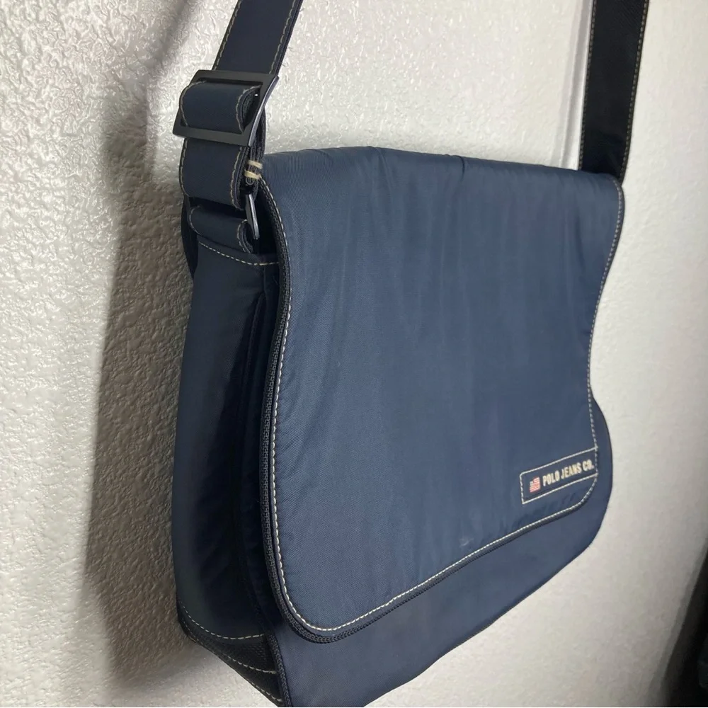 Polo Jeans Ralph Lauren Nylon Messenger Bag Navy Blue Ajustable Strap 14x10